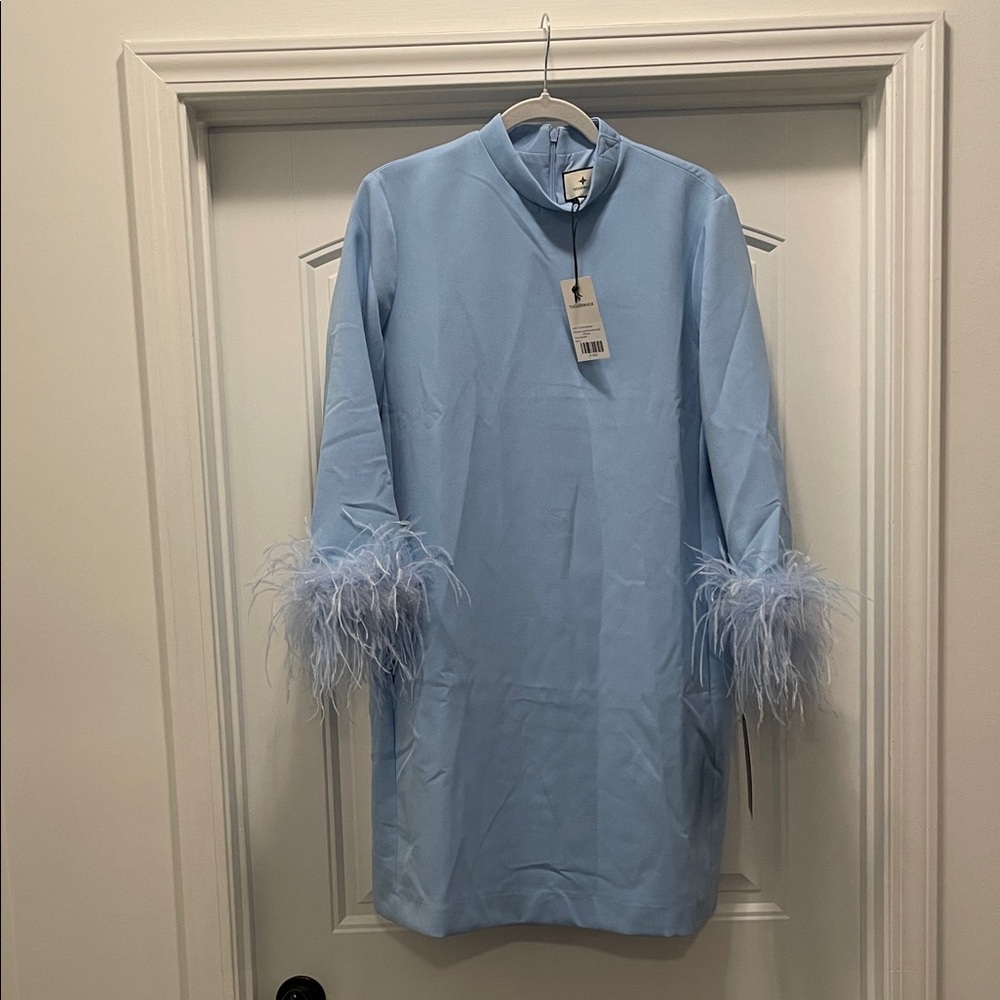 Tuckernuck Light Blue Mini Dress with Feather Cuffs